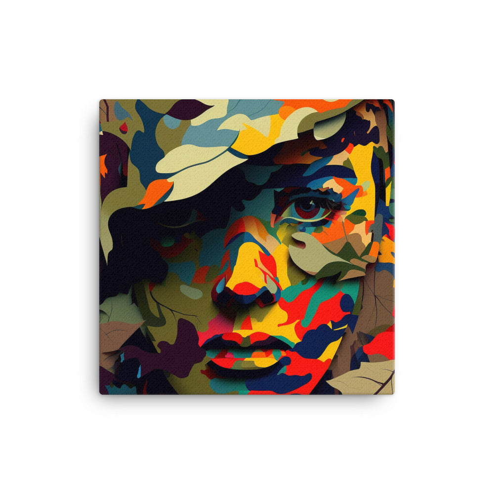 This colourful canvas print features a vibrant, fade-resistant camouflage military design, perfect for adding flair to any room or office. It's sure to catch the eye of military décor enthusiasts.