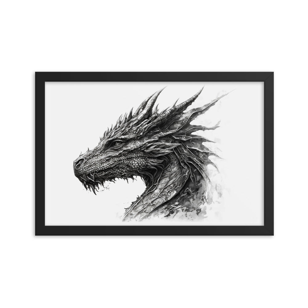 Black framed printed poster of Dragon