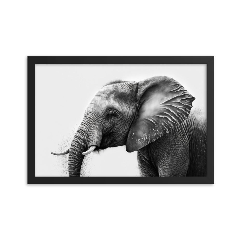 Black framed printed poster of Elephant