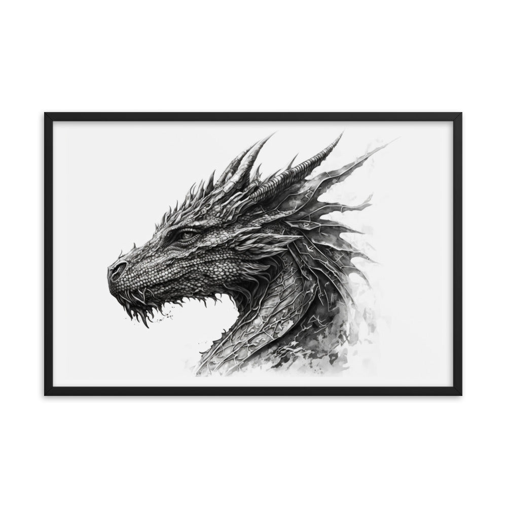 Black framed printed poster of Dragon
