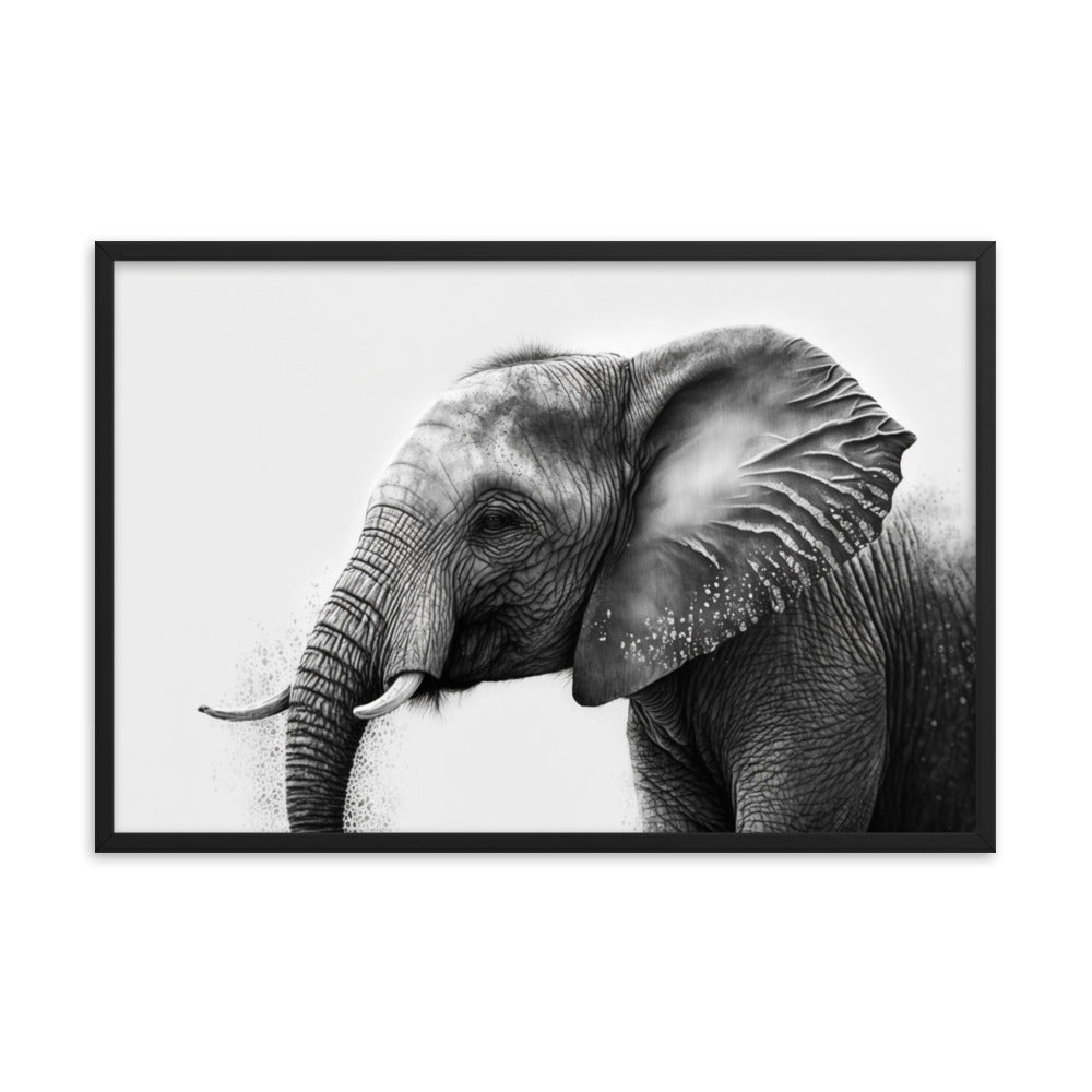 Black framed printed poster of Elephant