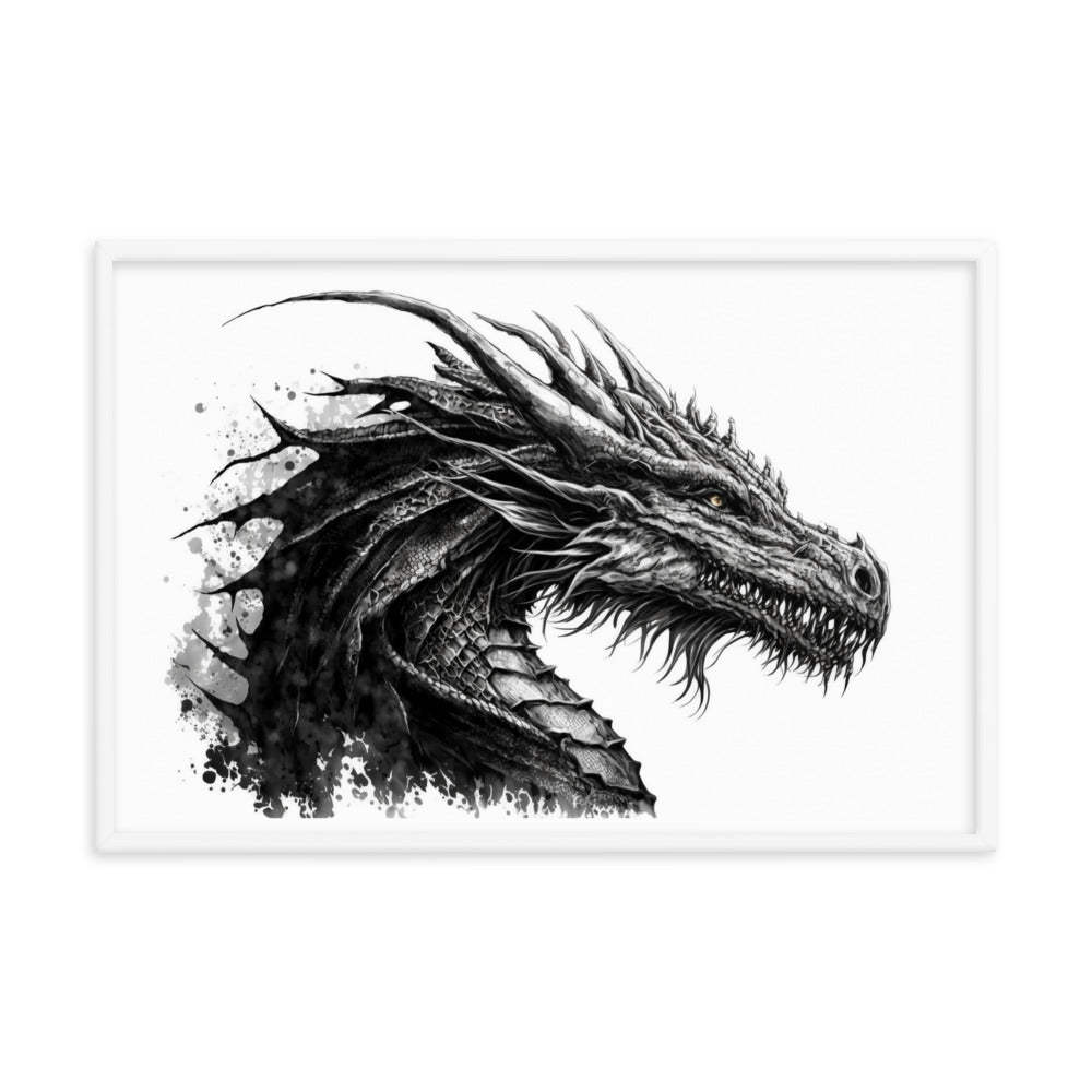 White framed printed poster of Dragon