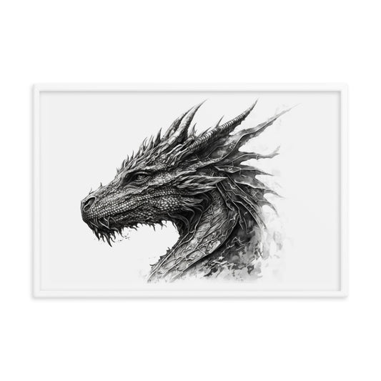 White framed printed poster of Dragon